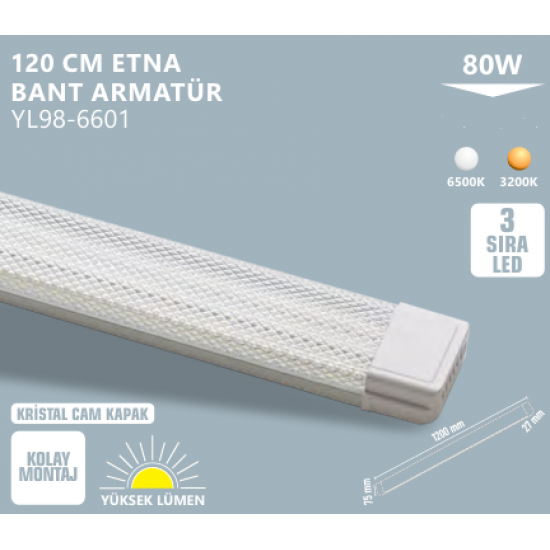 80W 120 Cm Etna Bant Armatür Beyaz Noas