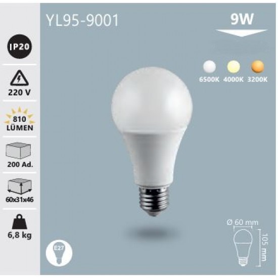 9W LED AMPUL BEYAZ NOAS