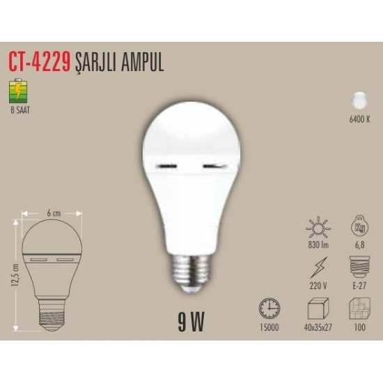 9W ŞARJLI AMPUL BEYAZ CATA
