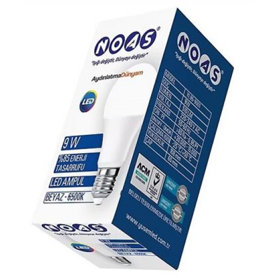 9W LED AMPUL BEYAZ NOAS