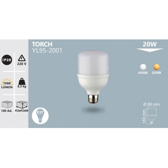 20W Led Torch Ampul Beyaz Noas
