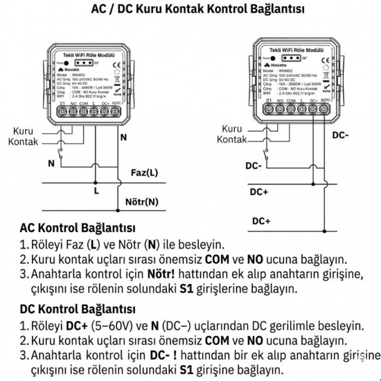WiFi AC DC Kuru Kontak Röle